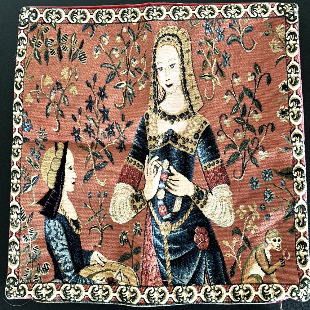 Lady and Unicorn Smell European Tapestry Throw Pillow Cushion Cover 18" x 18.5"